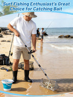69in Effortless Sand Flea Rake Kit - Anti-Rust Stainless Steel Shark Tooth Sifter with The Narrow Shovel, Mesh Sand Scoop & Bucket, Sands Sifter Shelling Tools for Beach Metal Detecting Beachcombing