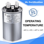 Frienda 2 Pcs 45+5 MFD 45/5 uf ±6% 370V or 440V VAC Dual Run Round Capacitor, 45 5 Start Capacitor for AC Air Conditioning Unit, Condenser Straight Cool or Heat Pump