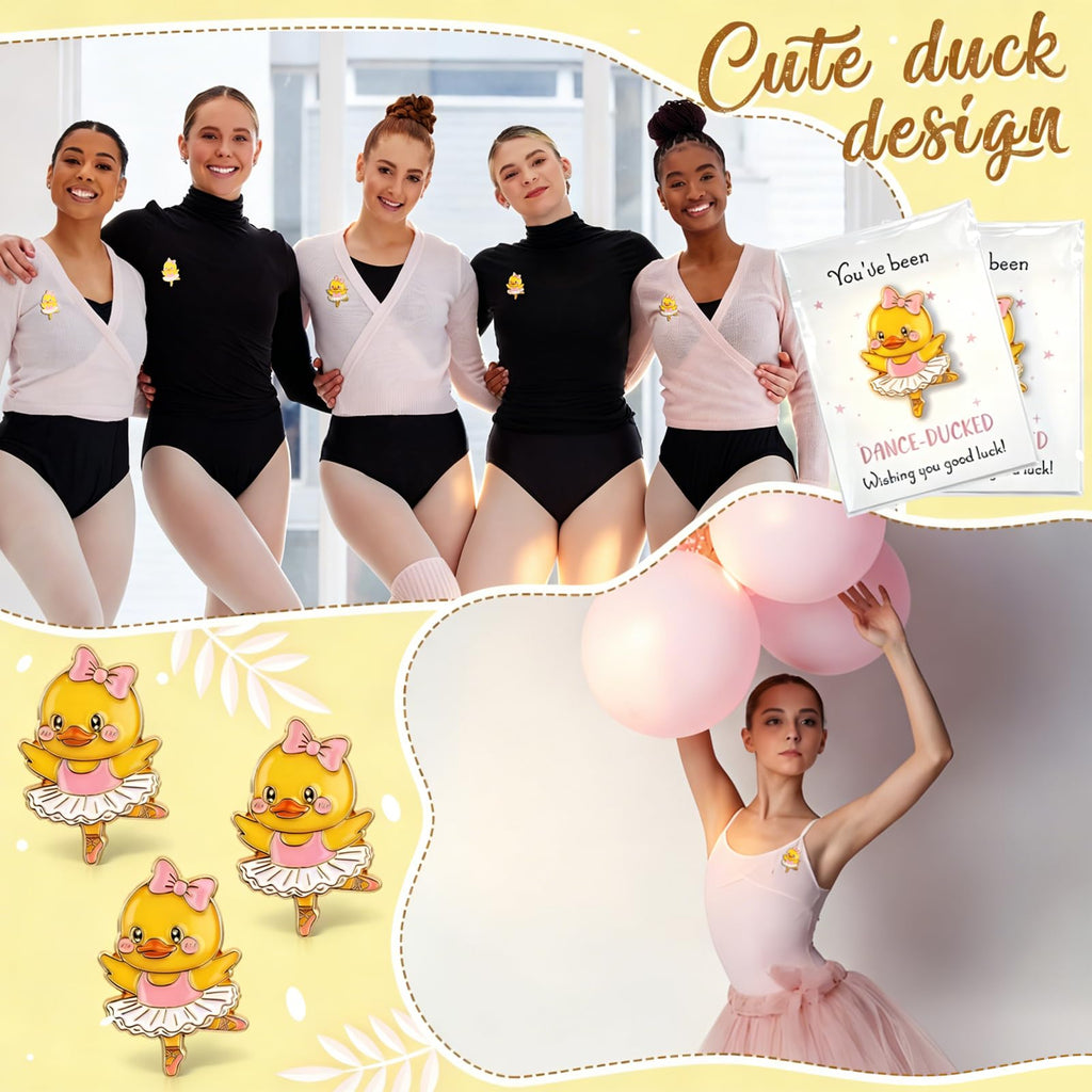 Hinly 36 Set Dance Gifts Bulk Include Ballet Duck Pins Brooches with You've Been Dance Ducked Greeting Card Inspirational Gift Accessories for Dancers Ballerina Party Favors (Pink)