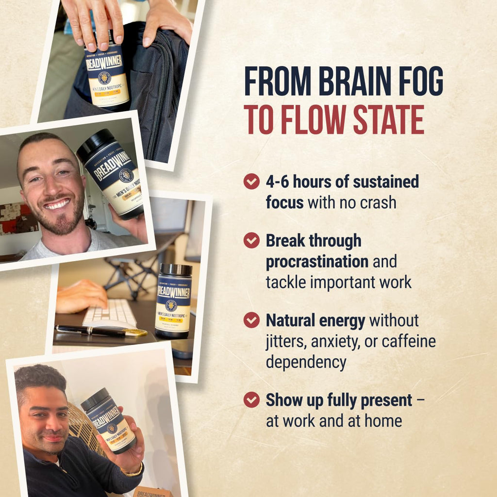 BREADWINNER Supplement - Dopamine & Acetylcholine Support - Citicoline, L Tyrosine, ALCAR, Lions Mane, L Theanine for Focus & Motivation - Cortisol Reducer with Rhodiola Rosea & Phosphatidylserine