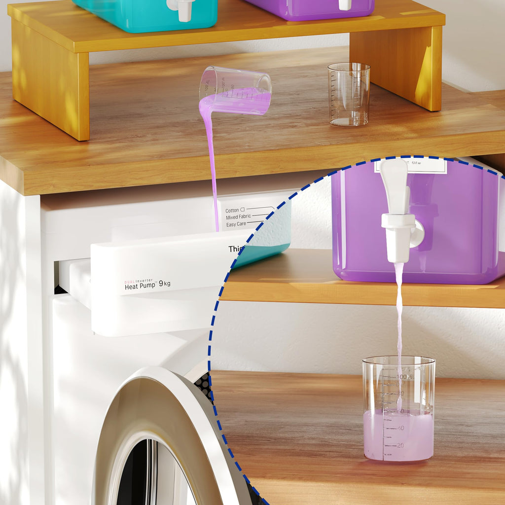 RoleDes Laundry Detergent Dispenser Set, Liquid Laundry Soap Dispensers for Detergent and Fabric Softener, 2 x 101 oz Refillable Containers with Stand for Laundry Room Organization