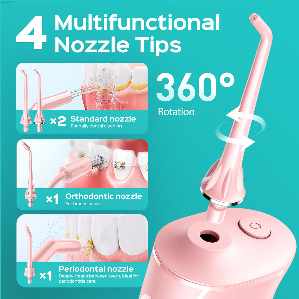 COSLUS C50 Portable Water Flosser for Teeth: 4 Modes & 5 Intensity Levels Professional Electric Dental Pick for Sensitive Gums, Braces & Orthodontic - Cordless for Travel Use, BPA-Free, ADA Accepted