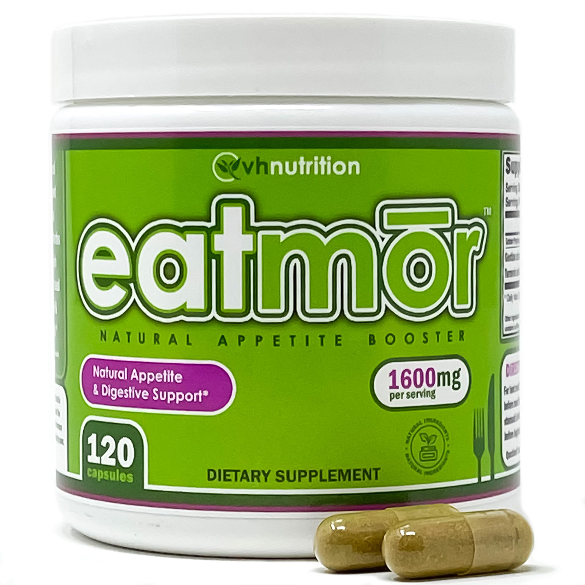 VH Nutrition Eatmor | Appetite Booster | Weight Gain Pills* for Women and Men | Designed for Women with Gentian, Ginger, Alfalfa | 120 Easy-to-Swallow Capsules