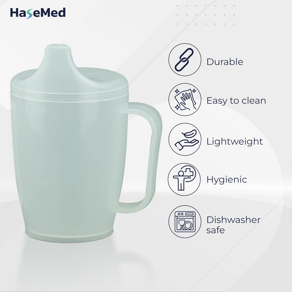HaseMed Adult Sippy Cup with Easy-Grip Handle & Spout Lid, 8.5 oz – Lightweight & Spill-Resistant Mug for Seniors & Adults, Use for Hot & Cold Beverages, Travel & Home - 1 Pack