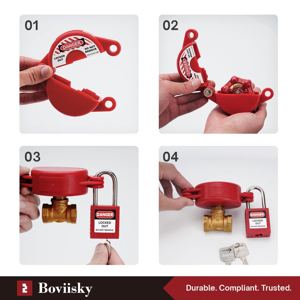 Boviisky Gate Valve Lockout with Safety Padlock, Big Size, 1 Set,2.5" to 5" in Dia Valve Handles,Outdoor Water Hose Bib Lock for Faoucet Locks,Propane Tank