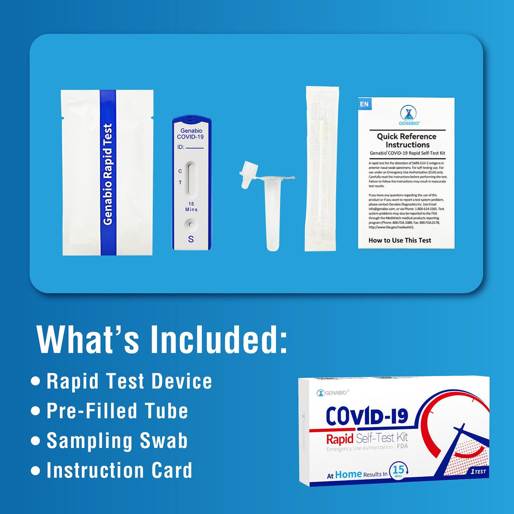 Genabio COVID-19 Antigen Rapid Self-Test Kit (270 Tests) – FDA EUA Authorized | 15 Min At-Home Results | OTC Nasal Swab | Easy Self-Test | (54 Packs, 5 Tests per Pack)