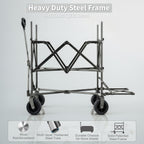 Double Decker Wagon with Retractable Mesh & Tailgate - 560Lbs Load Heavy Duty Foldable Collapsible Wagon Cart with Wheels for Camping, Groceries, Sports (Black)