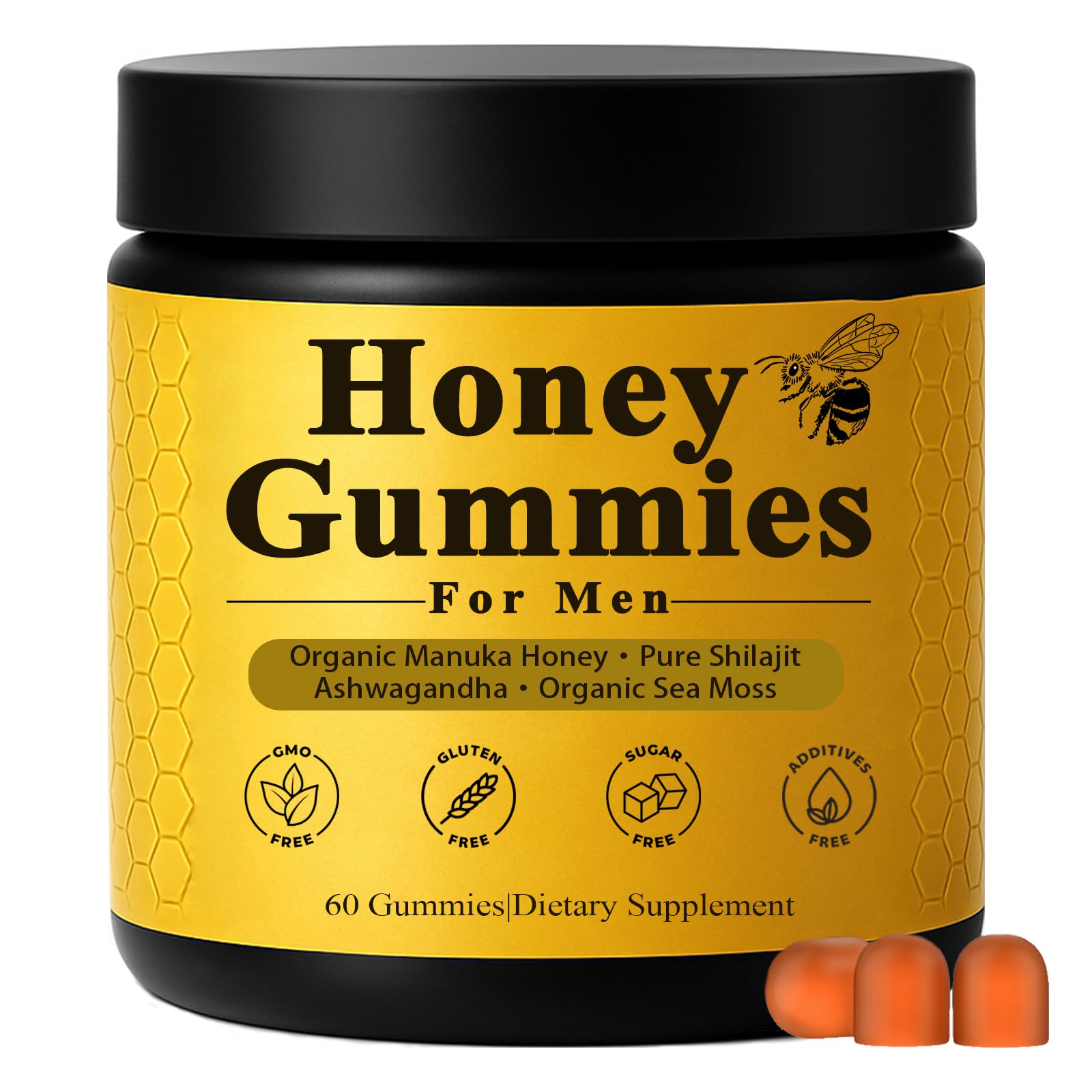 Dotkara Honey Gummies for Men, Vitality Booster Manuka Honey Gummies, with Shilajit, Ashwagandha, Sea Moss, Improves Endurance, Lowers Cortisol, Reduces Fatigue, Vegan, Non-GMO (60 Gummies) (1)