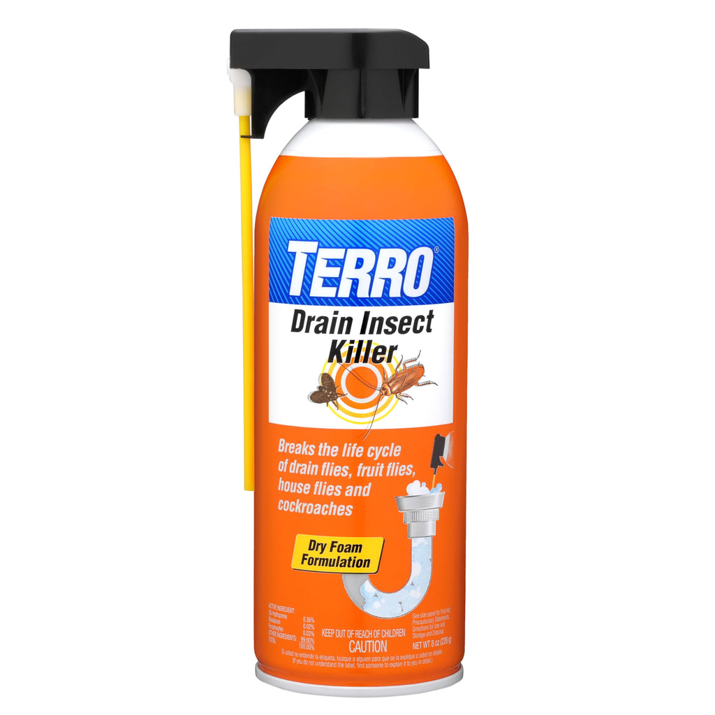 TERRO T590 Drain Insect Killer Foam 1-Pack - Indoor Infestation Treatment for Cockroaches, Drain Flies, House and Fruit Flies with Extension Tube Application