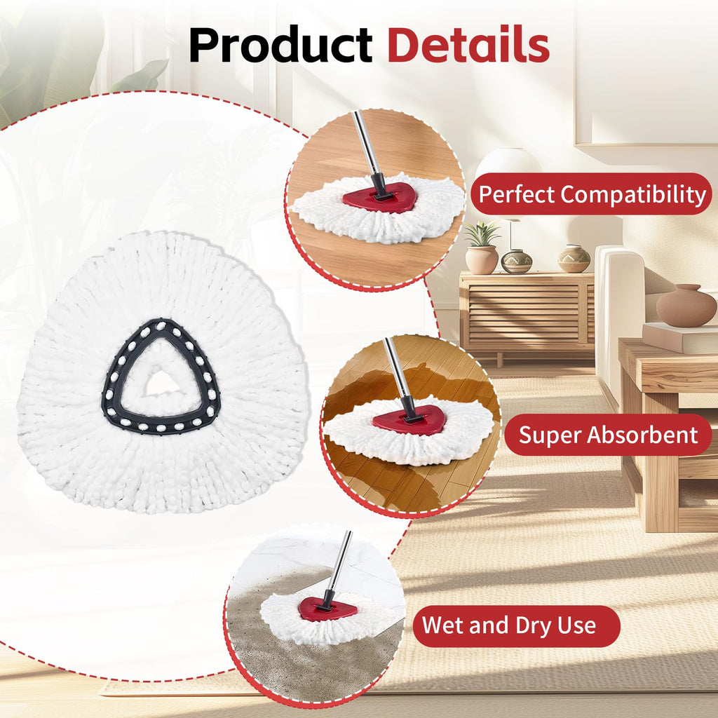 Spin Mop Replacement Mop Compatible with O Cedar 1 Tank System, 2 Microfiber Mop Heads Replacements, 58" Mop Replace Handle, 1 Scrub Brush Attachment and 1 Mop Base for Ocedar EasyWring Spin Mop
