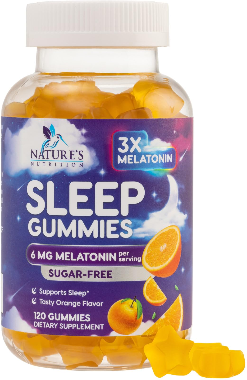 Melatonin Sleep Gummies - 6mg Per Serving - Sugar-Free Sleep Support Melatonin Gummy for Adults - Extra Strength Sleeping Gummy Supplement - Supports Restful Sleep - Tasty Orange Flavor - 120 Gummies