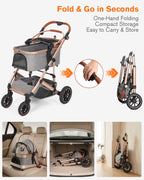 HOVONO Dog Stroller with Detachable Carriers, 3-in-1 Pet Stroller for Two Small to Medium Pets, Lightweight Aluminum Alloy Frame with 4-Wheel Suspension, Foldable Dog & Cat Stroller up to 60 lbs
