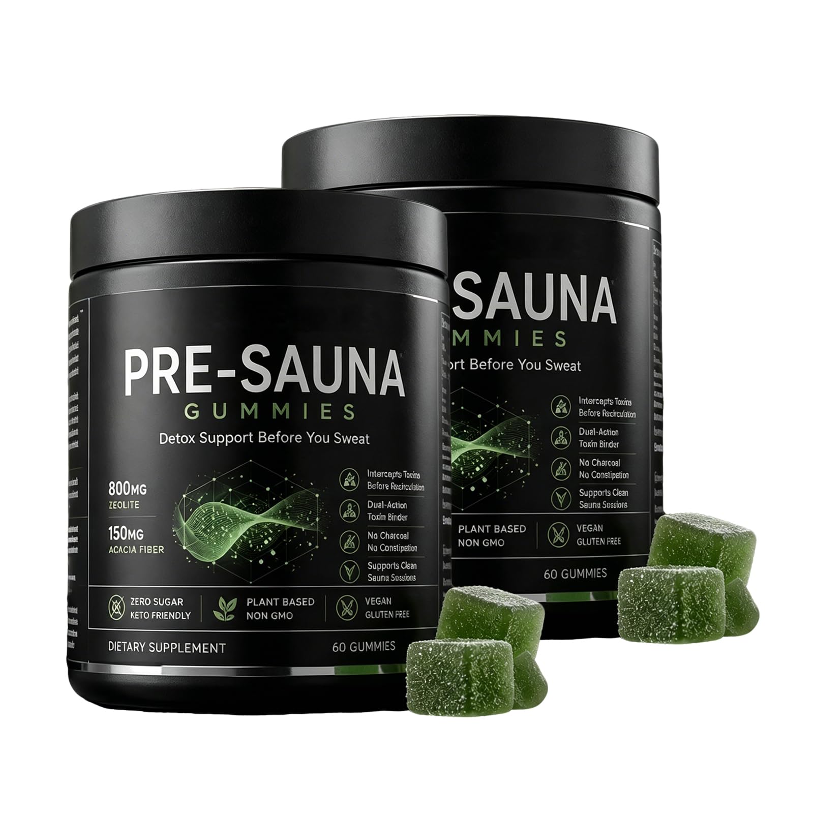 Tfnovg Pre-Sauna Gummies, Clinoptilolite Zeolite + Acacia Fiber Gummies, Sweat Optimization, Digestive Cleanse & Post Sauna Recovery – Vegan Chewable Supplement - 60 Count (2, 60 Gummies)