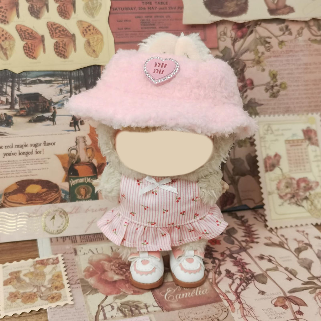 Clothes Compatible with LABUBU Doll – 3PCS Pastoral Style Set, 17cm Doll Clothes Designer Outfit for Sweet Camping Theme, Chic Stylish Accessories for Labubu, No Doll (Cherry Picnic Dress) ﻿
