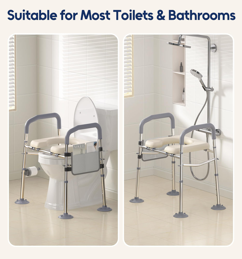 Bluelog Raised Toilet Seat with Handles, Width & Height Adjustable Toilet Seat Risers for Seniors, Heavy Duty 400lbs Elevated Toilet Seat for Elderly, Pregnant, Handicap, Fit Any Toilet