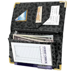 YeeCASE Server Book with Zipper Pocket, High Volume, Expandable Server Book, Money Pocket and Fold, Restaurant Waitstaff Organizer Fit Server Apron with High Volume Pocket (Leopard-Black)