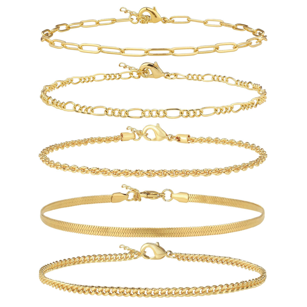 AOZEL Plus Size Gold Anklets Set Large Ankle Bracelets for Women Waterproof Non Tarnish 12 inch
