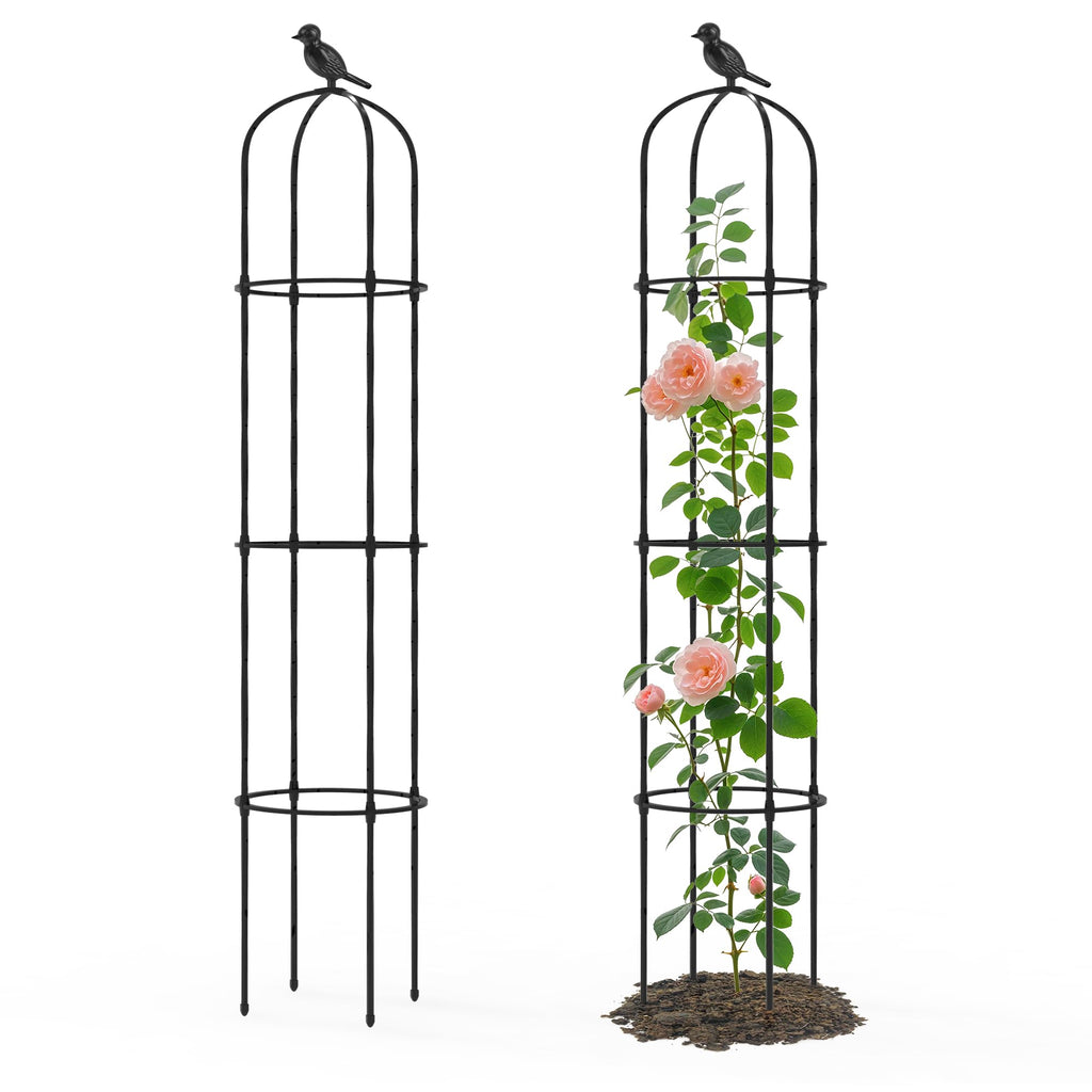 Trellume Garden Obelisk Trellis for Climbing Plants Outdoor - 69"(H), Rustproof Trellis with Adjustable Rings, Metal Plant Support for Potted Vines, Garden Trellis Use for Outdoor or Indoor(2 Pack)