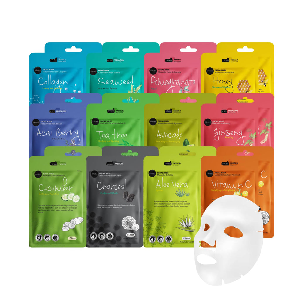 Celavi Essence Facial Sheet Face Mask Variety Set Classic Authentic Korean Moisturizing Skincare (Variation 1, 12 Count (Pack of 2))