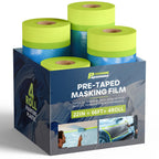 Pre-Taped Masking Film for Painting(4 Rolls) - 22" x 66'Painters Plastic Sheeting with Tape and Drape, Painters Drop Cloth for Automotive & Home, Cover for Walls/Floors/Windows/Cars Protection