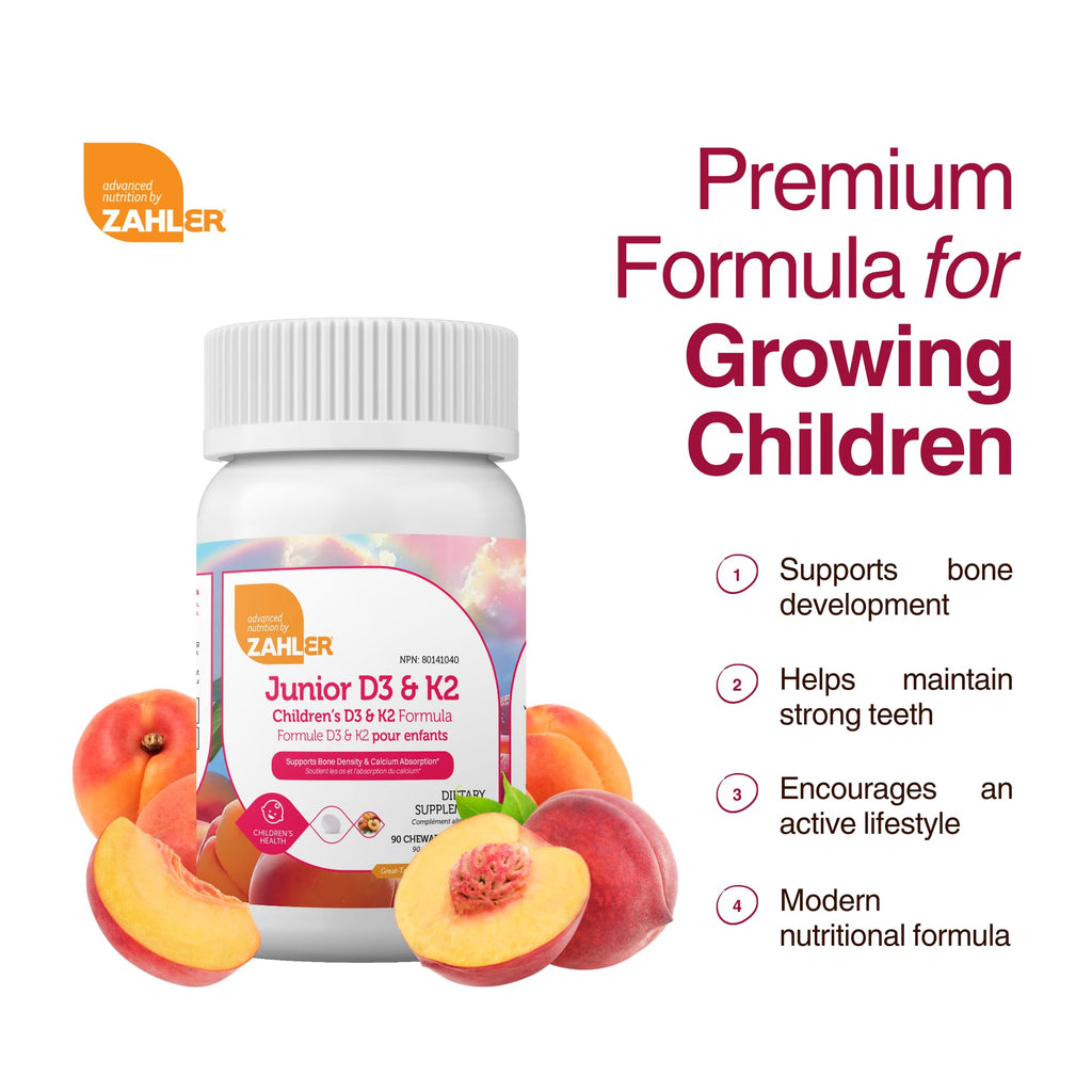 Zahler - Junior Vitamin D3 + K2 Chewable Tablets for Kids| Vitamin D for Kids 2000 IU | Delicious Vitamin D K2 Chews to Support Healthy Bones & Teeth - Kosher, Less Sugar Than Gummies (90 Count)