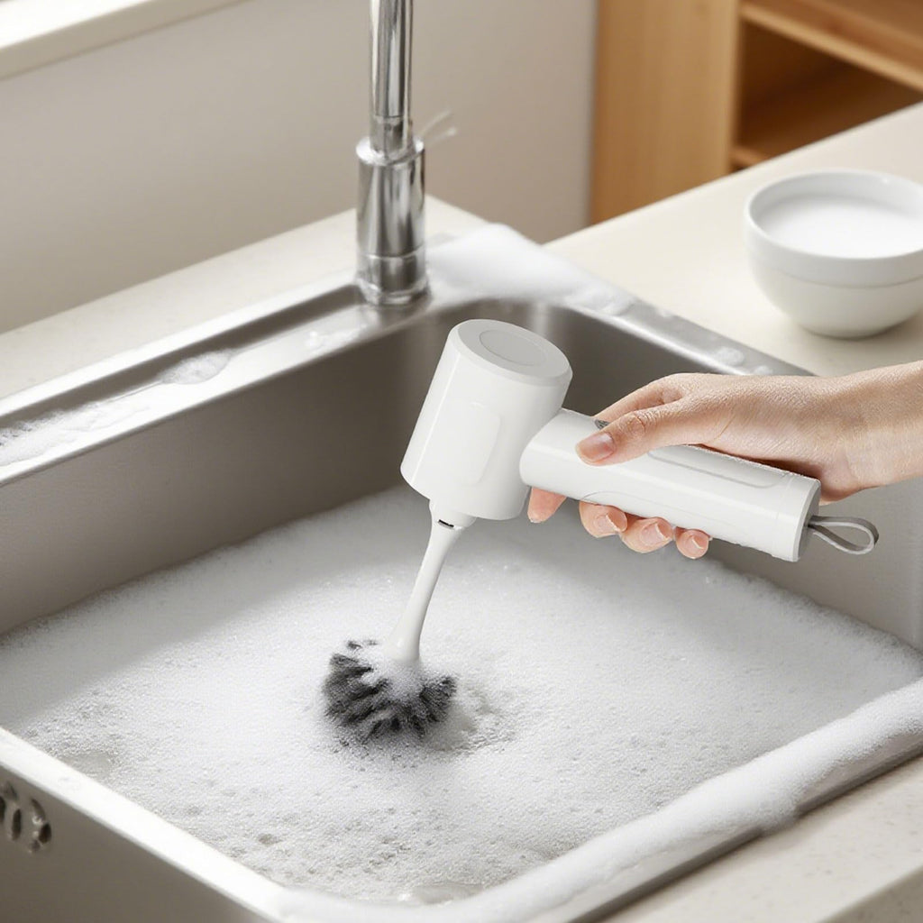 MEFELF Electric Spin Scrubber - Cordless Handheld Cleaning Brush with 2 Speeds & 4 Brush Heads, Rechargeable 1500mAh Battery for Kitchen Sink, Bathroom Tile, Stovetop, Glass, Car Detailing