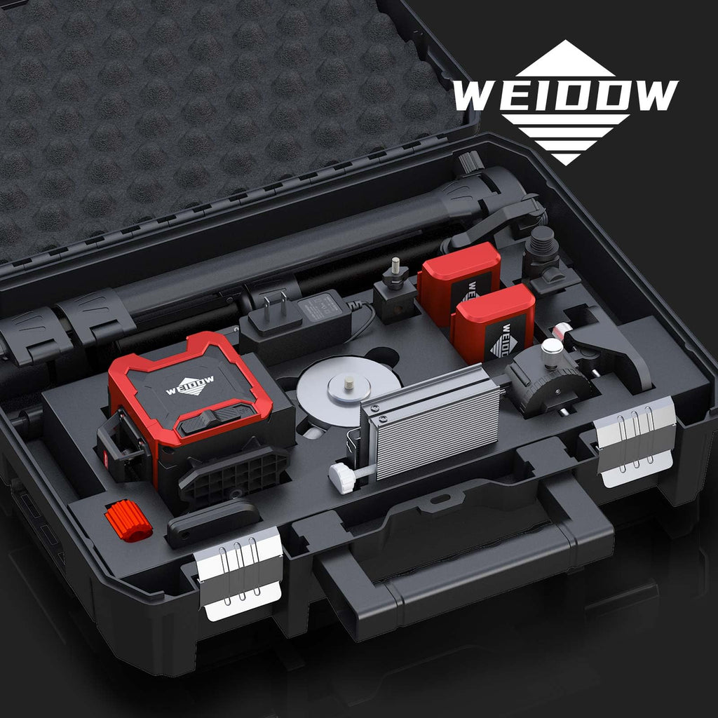 weiddw Laser Level with Tripod, Self Leveling Laser Level 4x360°, Green Line Laser 4D Laser Leveler Tool with 2Pcs Lithium Batteries for Picture Hanging, Tile, Home Renovation, Indoor