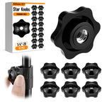 Aifeier ET 16 Pcs 1/4"-20 Inch Knob | Black Nylon Screw-On Type Thru Threaded Nuts | 6-Star Shape Hand Tighten Clamping Knobs (0.25"/6.35mm)