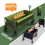 Timber Ridge 51.2'' Extended Collapsible Wagon Cart with Brakes and Cargo Net, Heavy Duty Foldable Utility Wagon with Adjustable Handle, 400L Capacity Portable Cart for Camping Sports Shopping
