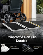 FACHNUO 2 Feet Portable Wheelchair Ramp, Non-Skid Aluminum Handicap Ramps with Handle, Folding Threshold Wheel Chair Ramp for Home Steps, Stairs, Entry, Threshold, Doorways, Scooter, 800LBS Capacity