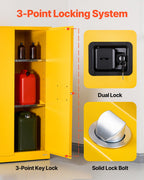 VEVOR Flammable Cabinet 34" x 38" x 65", 65 Gallon Flammable Storage Cabinet with Adjustable Shelf, Cold-Rolled and Galvanized Steel Fire Cabinets, for Commercial Industrial Home Use, Yellow