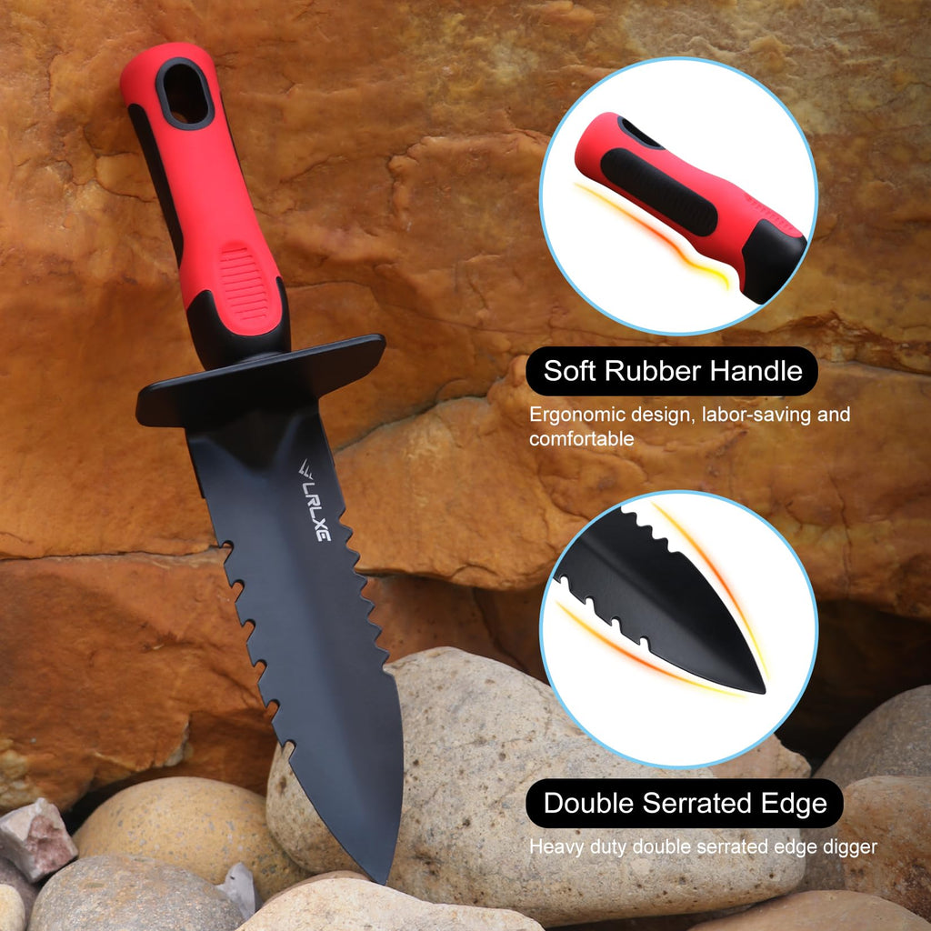 LRLXE Metal Detector Shovel, Heavy Duty Double Serrated Edge Digger