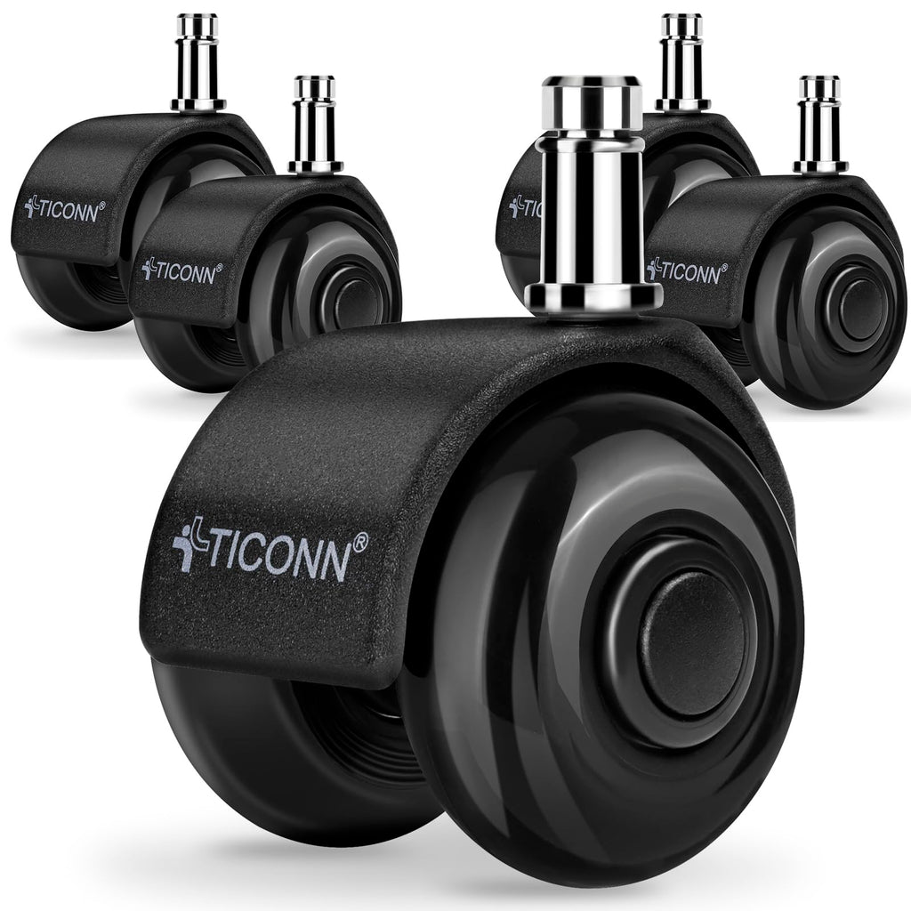 TICONN Office Chair Wheels, 2" Caster Wheels for Tile Carpets, Set of 5