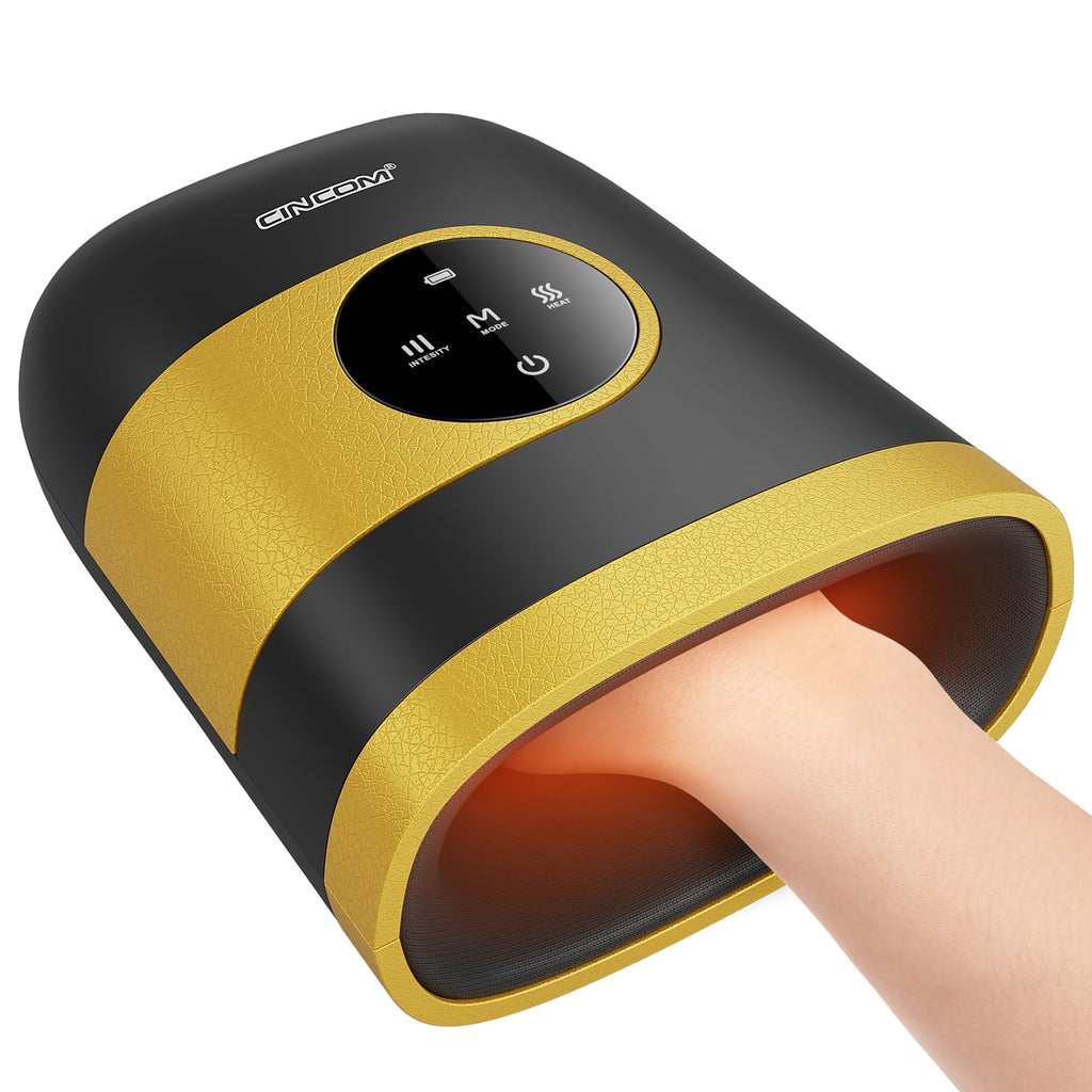 CINCOM - Upgraded Hand Massager for Arthritis Carpal Tunnel with Heat and Compression, 3 Modes, 3 Intensity, 2 Heat Levels, Birthday Gifts for Women Men (Black Gold)