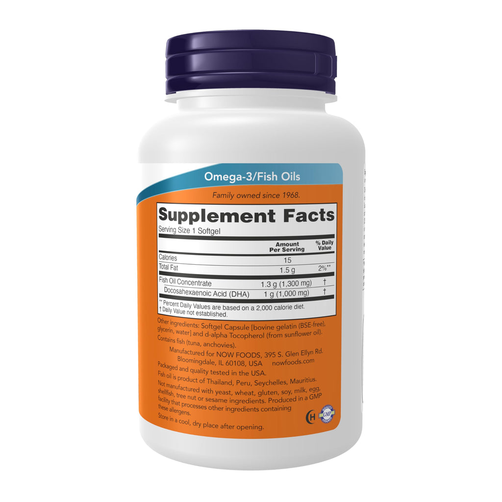 NOW Foods Supplements, DHA 1,000 Brain Support, Extra Strength, 1,000 mg DHA, 90 Softgels