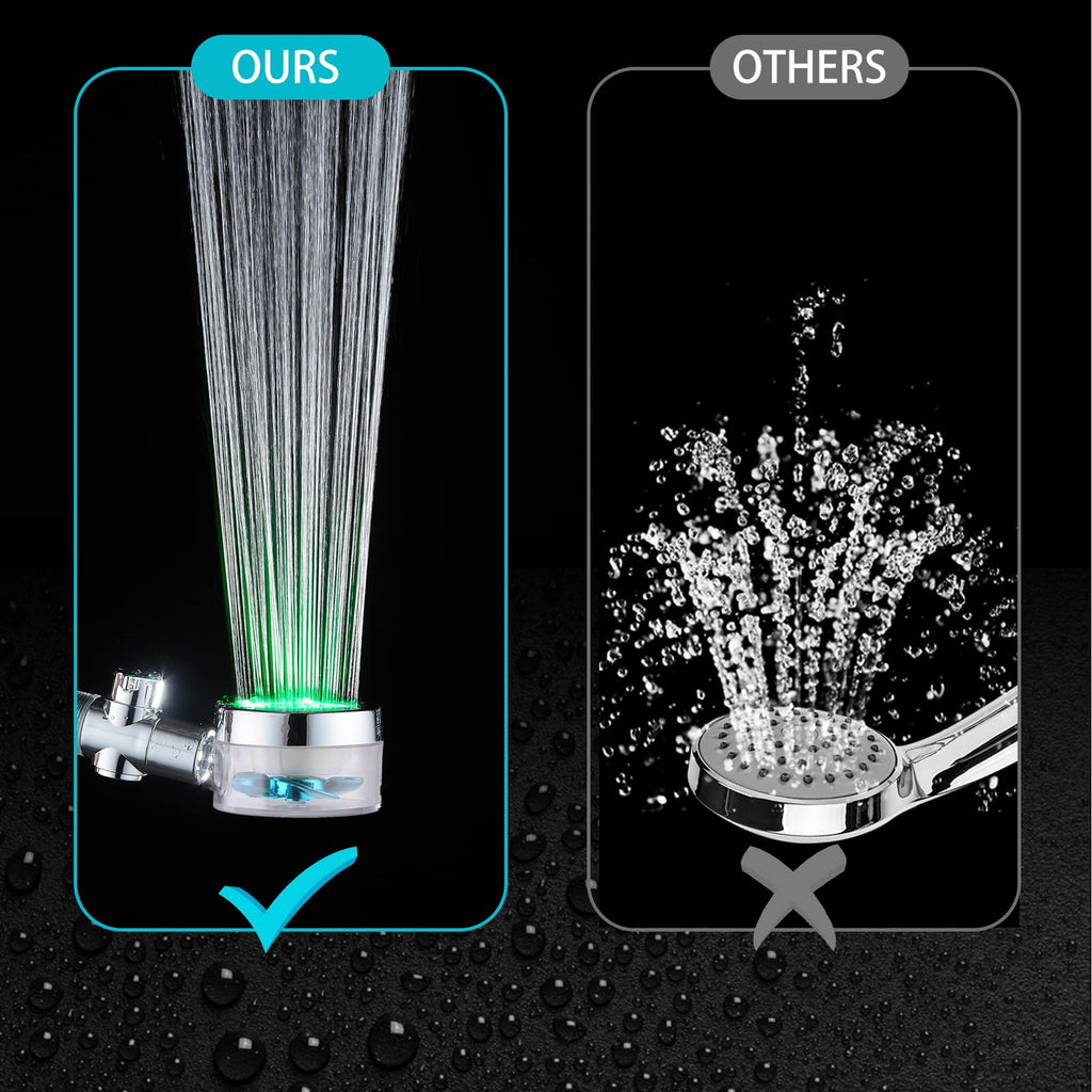 ANTOWER LED Shower Head with Handheld High Pressure Shower Heads Set with 79 Inch Shower Hose,Shower Holder,4 PP Cotton Filters,Turbo Fan Shower Water Temperature-Controlled One Key Pause Switch