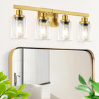 DIKAIDA Bathroom Vanity Light, 4-Light Modern Matte Gold Wall Sconce Lighting with Clear Glass Shade, Black Wall Lights,Bath Vintage Wall Mounted Lamps for Mirror Bedroom Living Room