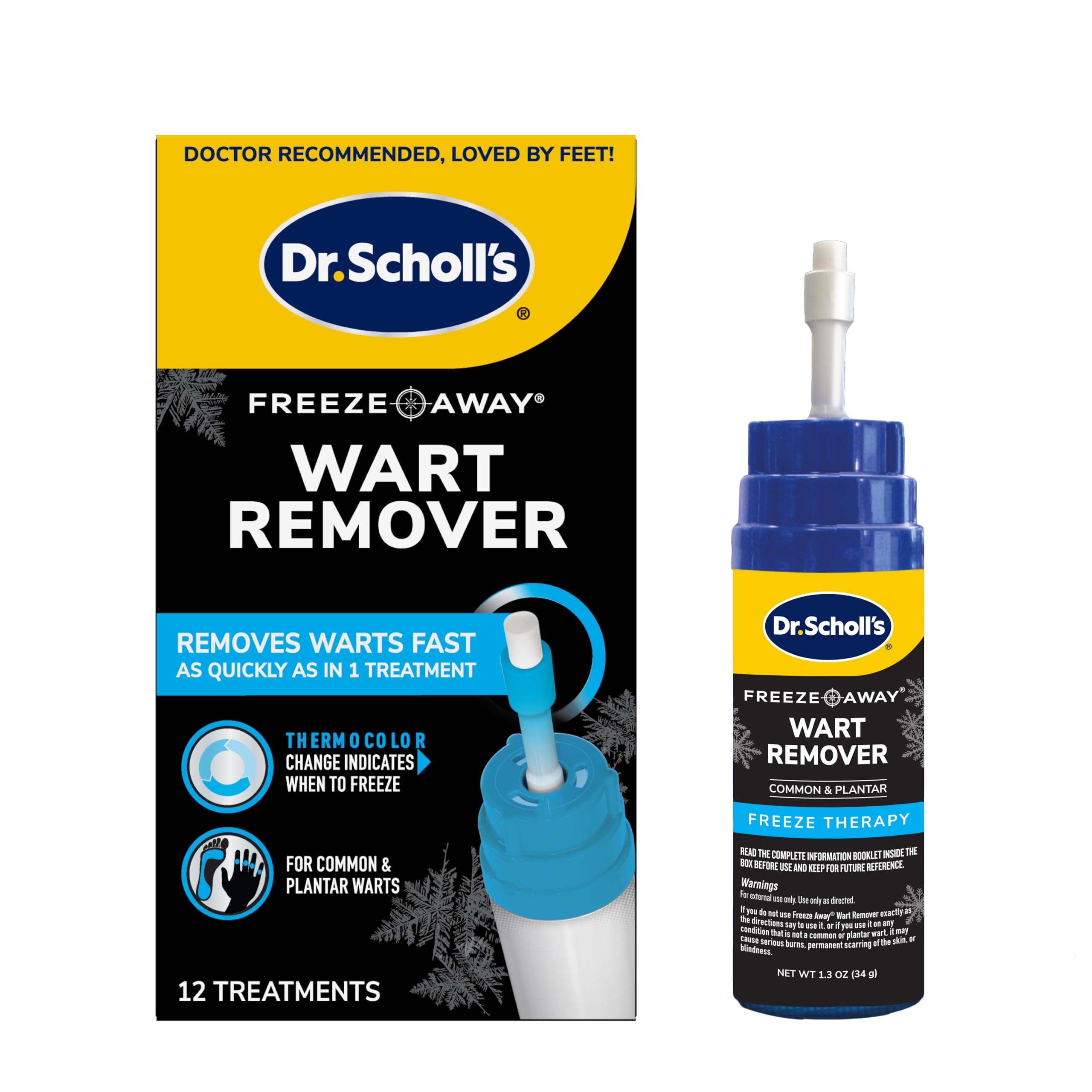 Dr. Scholl's Freeze Away Wart Remover for Hands & Feet, 12 ct – Removes Warts Fast in as Little as 1 Treatment, Fast-Acting Treatment for Common and Plantar Wart Removal, Safe to Use on Kids Ages 4+