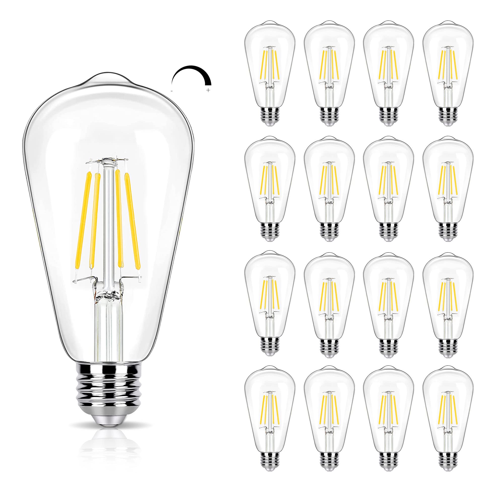 winsaLED 16 Pack LED Edison Bulbs 40W Equivalent, 4000K Cool White Dimmable ST19 Light Bulb, 4W LED Filament Bulb, 450LM E26 Vintage Bulbs for Ceiling Light Fixtures