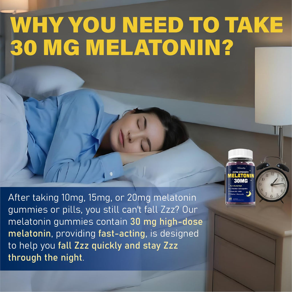 Melatonin Gummies 30mg for Adults: Maximum Strength Melatonin Supplement with L-Theanine, Ashwagandha, MSM, Vitamin D3 & Zinc - Non-Habit Forming, Natural Mixed Berry Flavor 60 Count (Pack of 2)