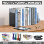 VFINE Bookends 4 Pairs, Black Metal Book Ends, Bookends for Shelves, Book Stopper for Heavy Books, Book Dividers for Home Office School Supplies