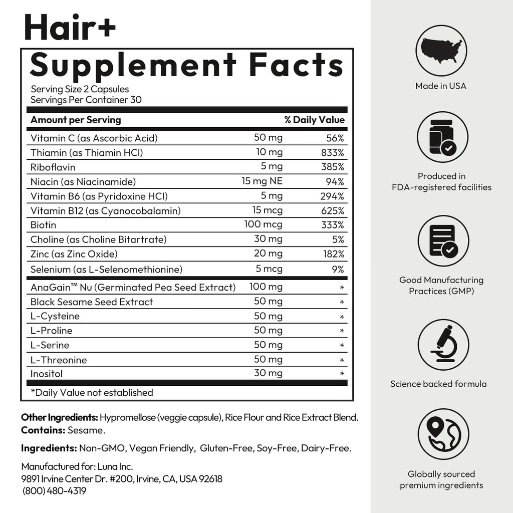 BIGVITA Hair Growth Supplement – Fast Hair Regrowth for Thicker, Fuller Hair | AnaGain™ Nu, Biotin, Black Sesame Extract | Hair Loss Support for Women & Men | Vegan, Gluten-Free – 1 Month Supply
