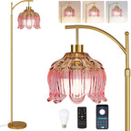 ILLMTW Pink Floor Lamp for Living Room,Bedroom,Glass Mid Century Modern Standing Lamp with Remote,Dimmable Gold Brass Tall Lamp Tulip Flower Arc Floor Light Boho Bohemian