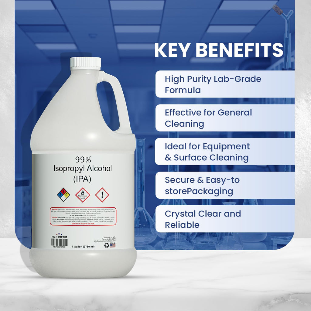High Impact 99% Isopropyl Alcohol (IPA) Gallon - Made in The USA - Pack of 2-128 fl oz Each
