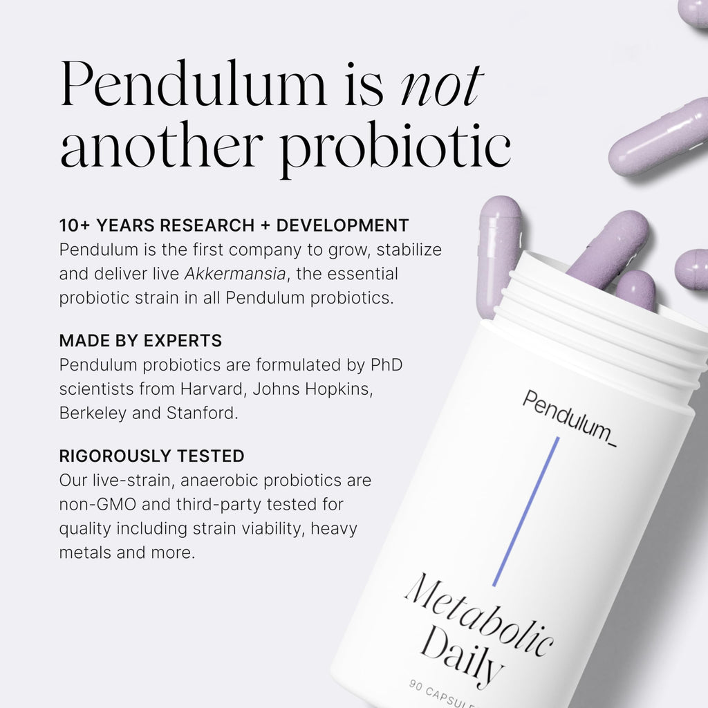 Pendulum Metabolic Daily - Multi-Strain Probiotic with Akkermansia muciniphila to Support Metabolism and Sustain Energy Levels - for Women and Men - 90 Capsules (1 Pack)