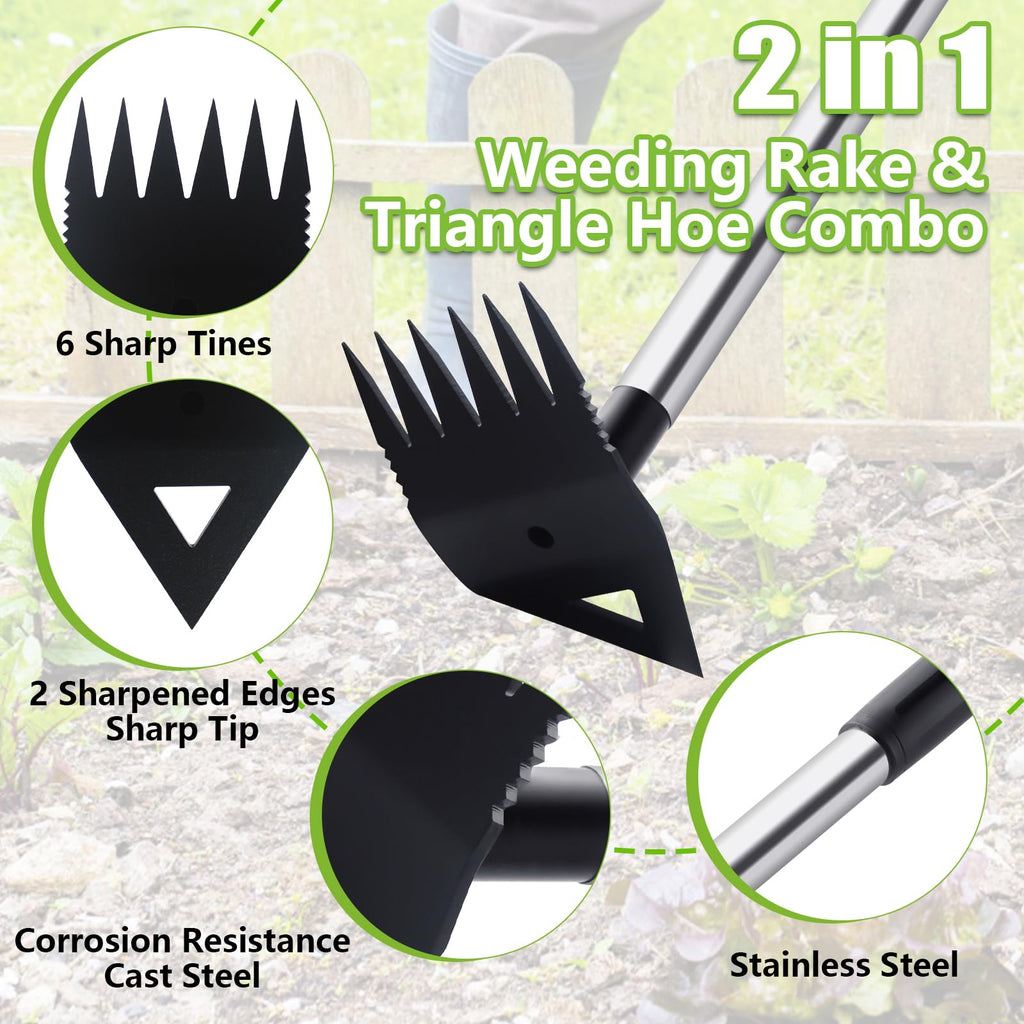 Weed Puller Tool with Long Handle, Hoe Garden Tool & Weed Rake for Weeding