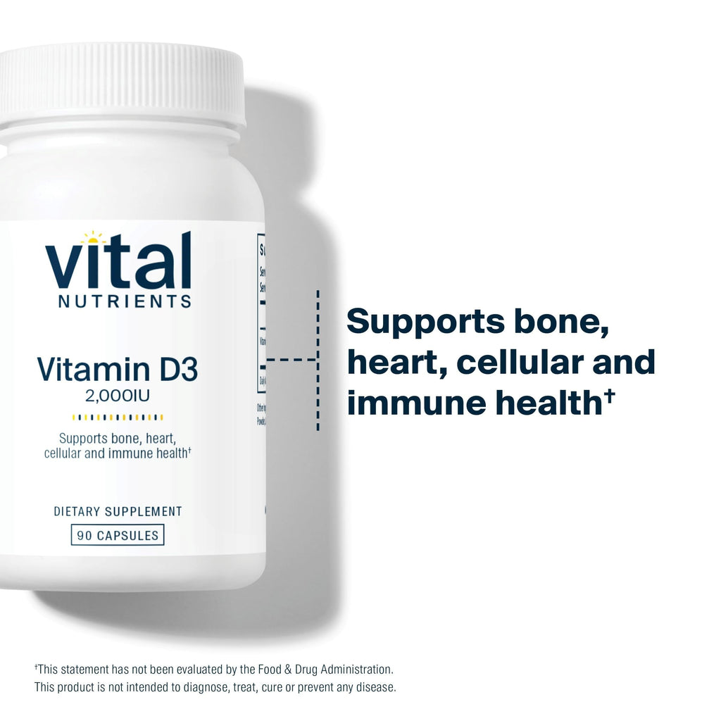 Vital Nutrients Vitamin D 2000 IU - Vitamin D3 Supplement - Healthy Bones, Teeth, Muscles*- Cellular & Immune Function - Calcium Absorption - Gluten, Dairy and Soy Free - 90 Capsules
