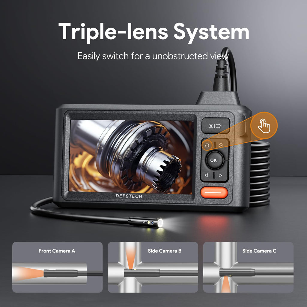 DEPSTECH Inspection Endoscope Camera with Lights: Triple Lens 5" IPS Screen Snake Camera with 16.5FT Flexible Cable, Waterproof 1080P Industrial Borescope Tool for Auto, Wall, Sewer, Pipe, Mechanics
