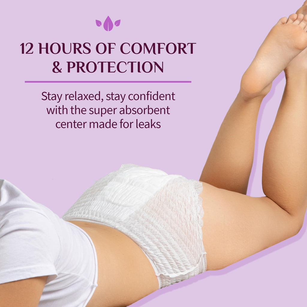 Organyc Certified Organic Cotton Disposable Period Underwear for Sensitive Skin 12 Hours Complete Protection Size L/XL 4 Count