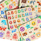 GRINNNIE Wooden Puzzles for Toddlers 3 4 5 Years Old, Montessori Toddler Toys 5PCS Peg Puzzles with Knob - Number, Alphabet, Shape, and Animal, Great Christmas Birthday Gifts for Boys Girls